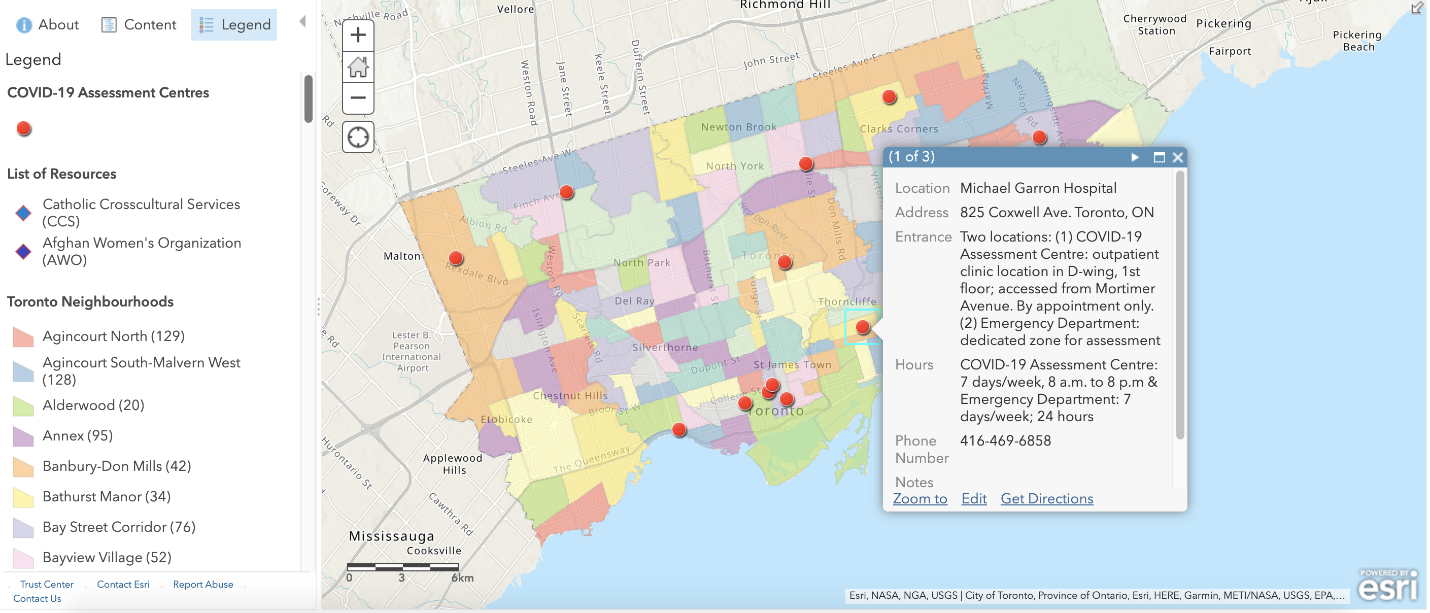 Map of resources in Toronto